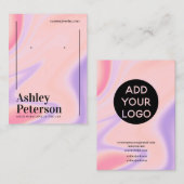 Paarse roze marmer regenboogscript oorscherm visitekaartje (Voorkant / Achterkant)