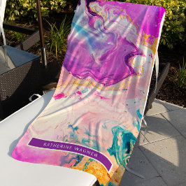Paarse Roze Marmer Vloeibare Kunst Monogram Strandlaken