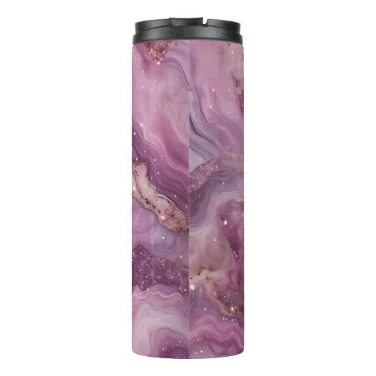 Paarse Roze Marmeren Glitter Flow Thermosbeker (Achterkant)