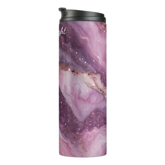 Paarse Roze Marmeren Glitter Flow Thermosbeker (Geroteerd rechts)