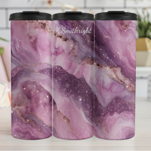 Paarse Roze Marmeren Glitter Flow Thermosbeker