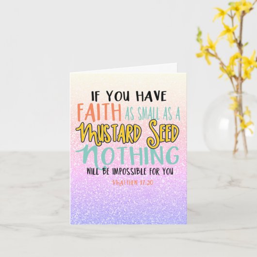 Paarse roze Matthew 17:20 mosterdzaad Kaart (Gele Bloem)