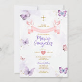Paarse & Roze Meisje Eerste Heilige Communie Vlind Kaart (Voorkant)
