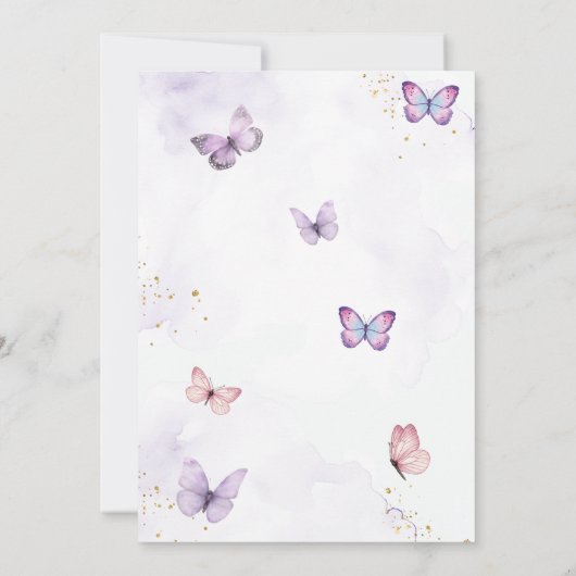 Paarse & Roze Meisje Eerste Heilige Communie Vlind Kaart (Achterkant)