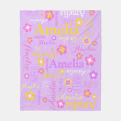 Paarse roze meisjes naam Amelia bloemendeken Fleece Deken (Voorkant)