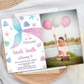 Paarse roze mermaid tail Birthday Invitation phot Kaart