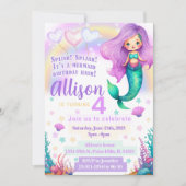 Paarse roze mermaïde verjaardagsuitnodiging kaart (Voorkant)