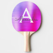 Paarse Roze Metallic Folie Monogram Naam Initiaal Tafeltennisbatje (Voorkant)