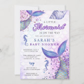 Paarse Roze Modern Glitter Zeemeermin Baby shower Kaart (Voorkant)