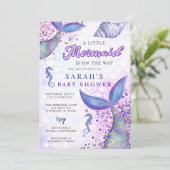 Paarse Roze Modern Glitter Zeemeermin Baby shower Kaart (Staand voorkant)