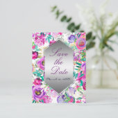 Paarse Roze Moderne Bloemige Trouw Save the Date Aankondigingskaart (Staand voorkant)