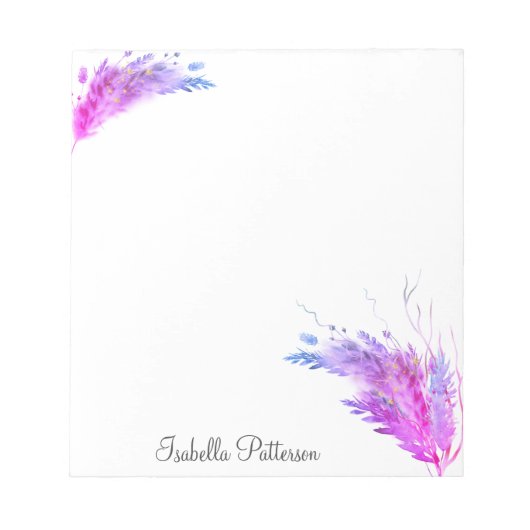 Paarse roze moderne Boho Pampas grass Foliage Notitieblok (Voorkant)