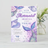 Paarse roze moderne glitter zeemeermin verjaardag kaart (Staand voorkant)