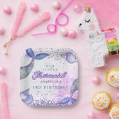 Paarse roze moderne glitter zeemeermin verjaardag papieren bordje (Feest)