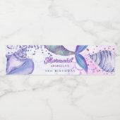 Paarse roze moderne glitter zeemeermin verjaardag waterfles etiket (Enkel label)