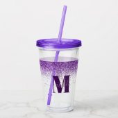 Paarse roze, moderne glittersparkle monogram  acryl drinkbeker (Achterkant)