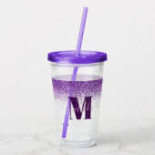 Paarse roze, moderne glittersparkle monogram acryl drinkbeker (Achterkant)