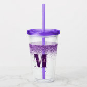 Paarse roze, moderne glittersparkle monogram  acryl drinkbeker (Voorkant)