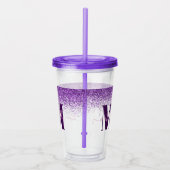 Paarse roze, moderne glittersparkle monogram acryl drinkbeker (Rechts)