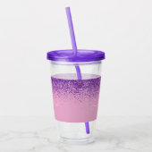 Paarse roze, moderne glittersparkle monogram  acryl drinkbeker (Links)
