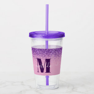 Paarse roze, moderne glittersparkle monogram acryl drinkbeker