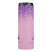Paarse roze, moderne glittersparkle monogram thermosbeker (Achterkant)