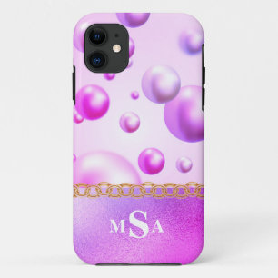 Paarse roze monogram bruinblaasjes meisje Case-Mate iPhone case