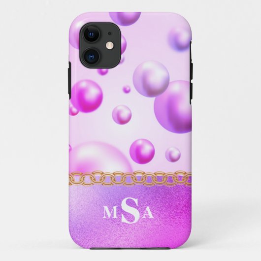 Paarse roze monogram bruinblaasjes meisje Case-Mate iPhone case (Achterkant)