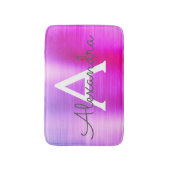 Paarse roze monogram geborsteld metaal badmat (Voorkant Verticaal)