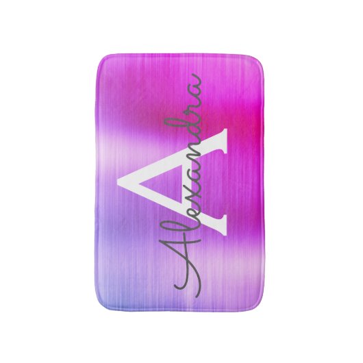 Paarse roze monogram geborsteld metaal badmat (Voorkant Verticaal)