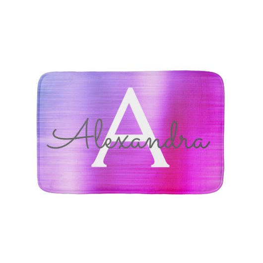 Paarse roze monogram geborsteld metaal badmat (Voorkant)