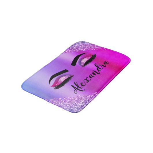 Paarse roze monogram Glitter Eyelashes Modern Badmat (Gekanteld)