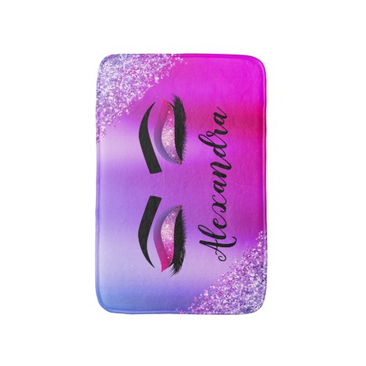 Paarse roze monogram Glitter Eyelashes Modern Badmat (Voorkant Verticaal)