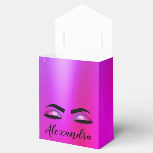 Paarse roze monogram Glitter Eyelashes Modern Bedankdoosjes (Geopend)