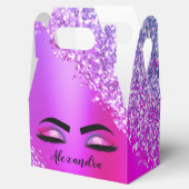 Paarse roze monogram Glitter Eyelashes Modern Bedankdoosjes (Geopend)