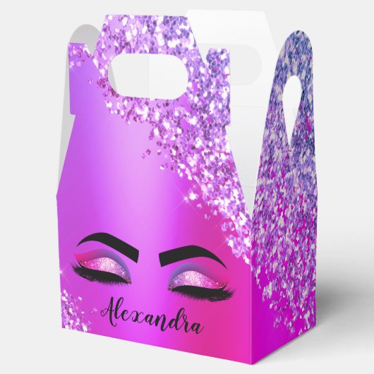 Paarse roze monogram Glitter Eyelashes Modern Bedankdoosjes (Geopend)