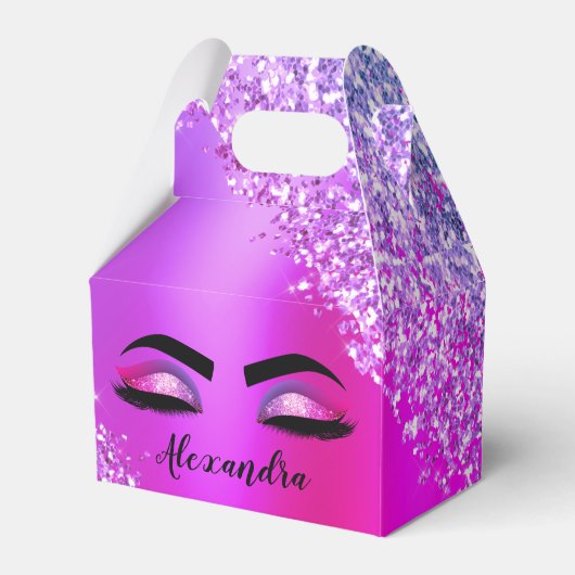 Paarse roze monogram Glitter Eyelashes Modern Bedankdoosjes (Voorkant Zijde)