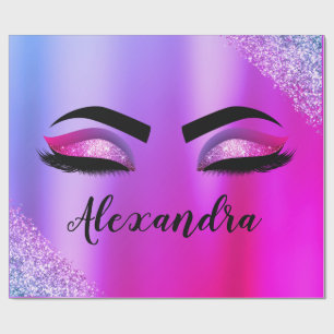 Paarse roze monogram Glitter Eyelashes Modern Cadeaupapier