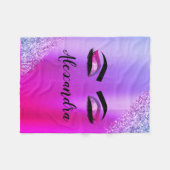 Paarse roze monogram Glitter Eyelashes Modern Fleece Deken (Voorkant (Horizontaal))