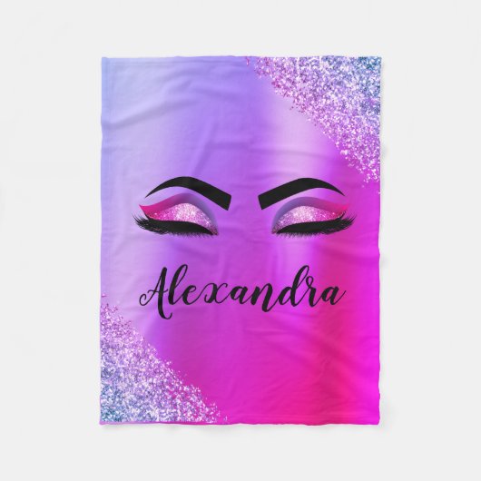 Paarse roze monogram Glitter Eyelashes Modern Fleece Deken (Voorkant)