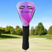 Paarse roze monogram Glitter Eyelashes Modern Golfheadcover