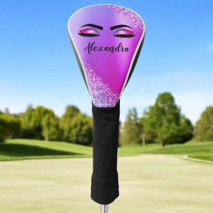 Paarse roze monogram Glitter Eyelashes Modern Golfheadcover