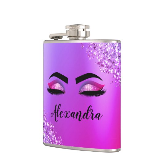 Paarse roze monogram Glitter Eyelashes Modern Heupfles (Links)