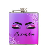 Paarse roze monogram Glitter Eyelashes Modern Heupfles (Voorkant)