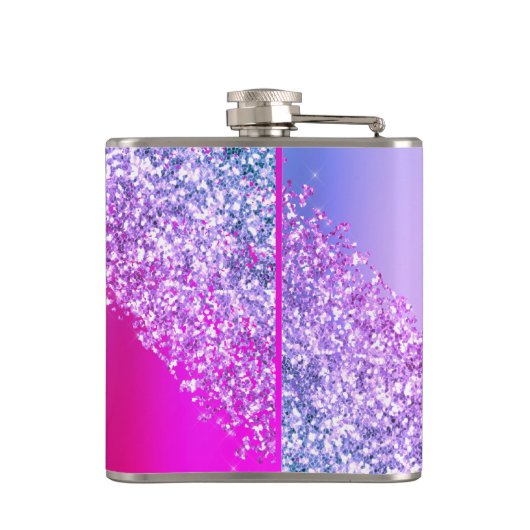 Paarse roze monogram Glitter Eyelashes Modern Heupfles (Achterkant)