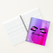 Paarse roze monogram Glitter Eyelashes Modern Notitieboek (Binnen)