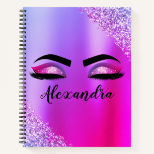 Paarse roze monogram Glitter Eyelashes Modern Notitieboek