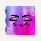 Paarse roze monogram Glitter Eyelashes Modern Notitieboek (Voorkant)