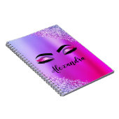 Paarse roze monogram Glitter Eyelashes Modern Notitieboek (Rechterzijde)