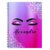 Paarse roze monogram Glitter Eyelashes Modern Notitieboek (Voorkant)